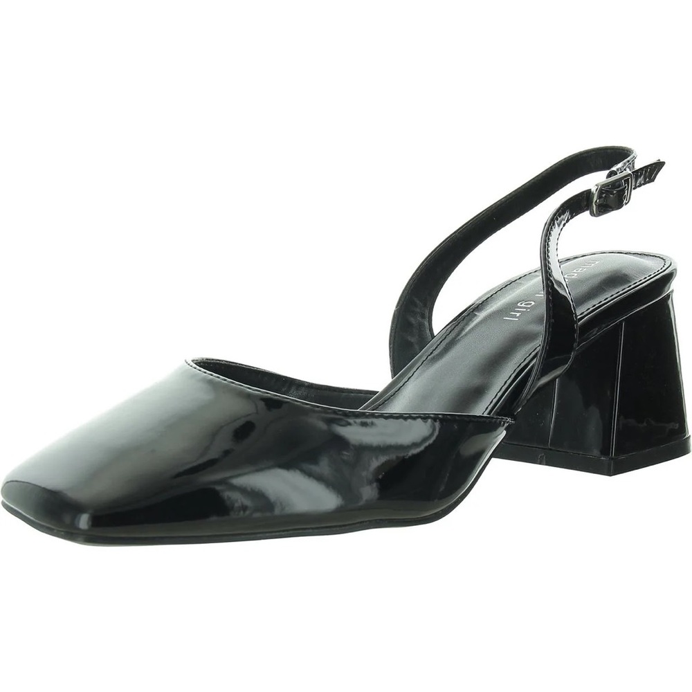 Madden Girl Black Patent Leather Square-Toed Slingback Heels